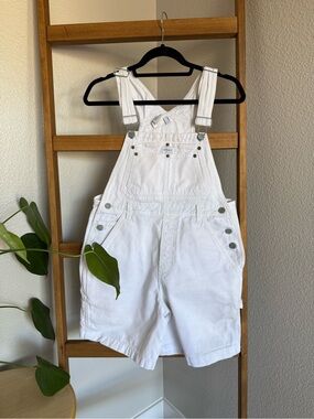 Women's Calvin Klein White Denim Short Overalls - Size L